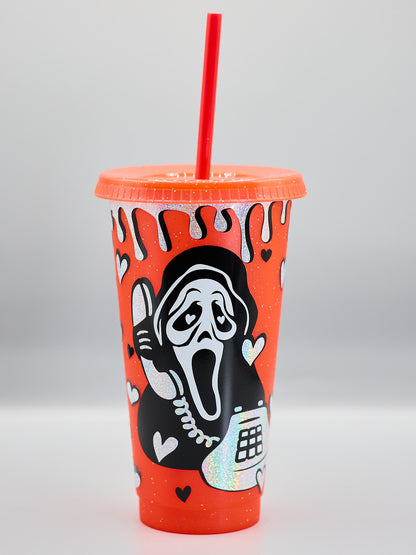 Custom Glitter Ghost Face Scream Venti Cold Cup | 4 colours |  Holographic | Glitter | Metallic | Halloween |