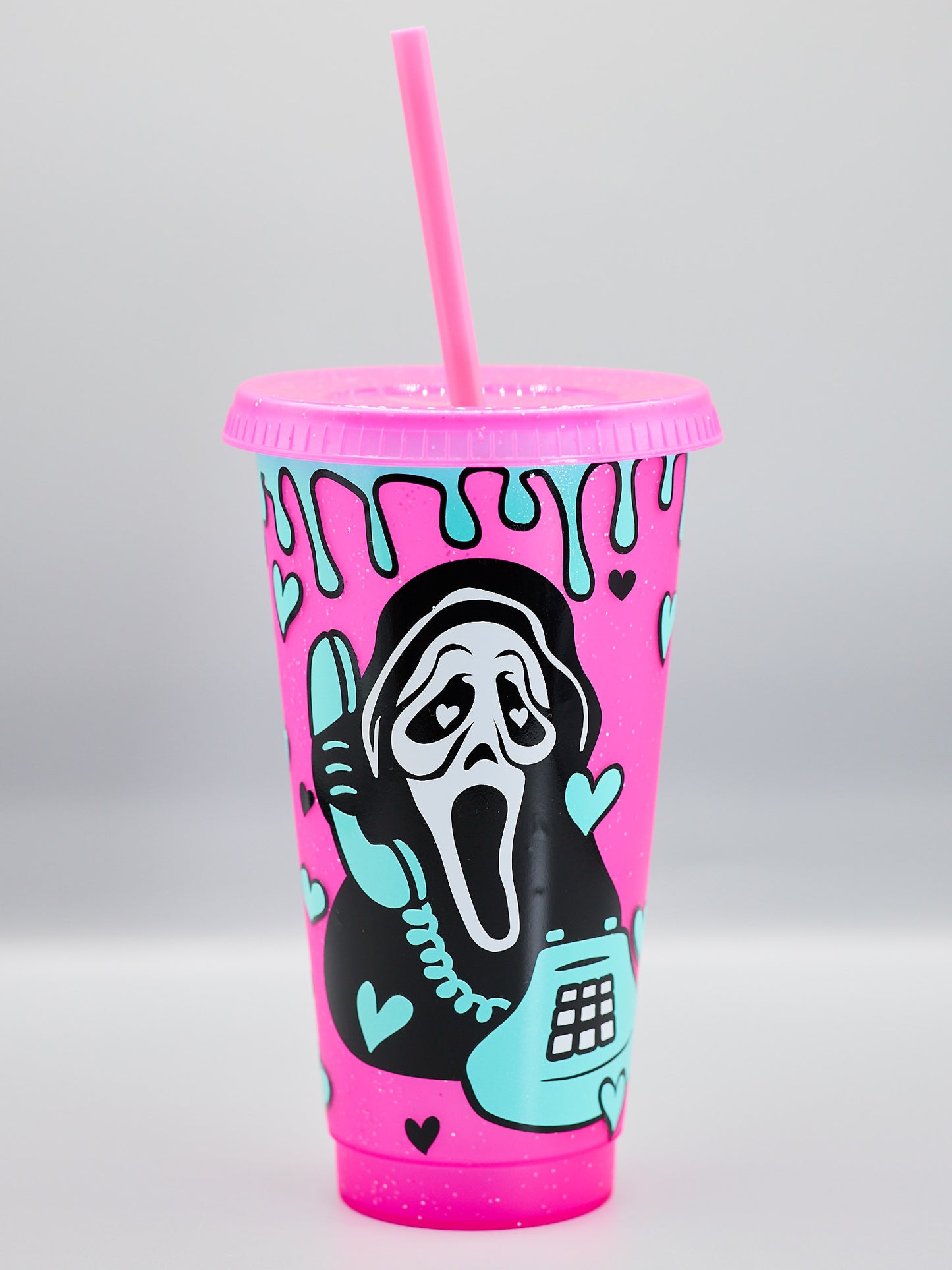 Custom Glitter Ghost Face Scream Venti Cold Cup | 4 colours |  Holographic | Glitter | Metallic | Halloween |