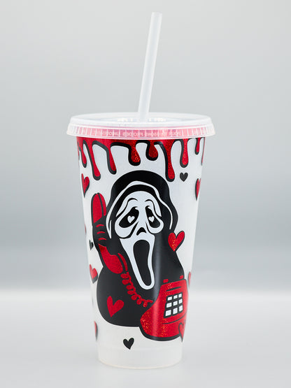 Custom Glitter Ghost Face Scream Venti Cold Cup | 4 colours |  Holographic | Glitter | Metallic | Halloween |