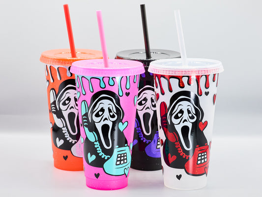 Custom Glitter Ghost Face Scream Venti Cold Cup | 4 colours |  Holographic | Glitter | Metallic | Halloween |