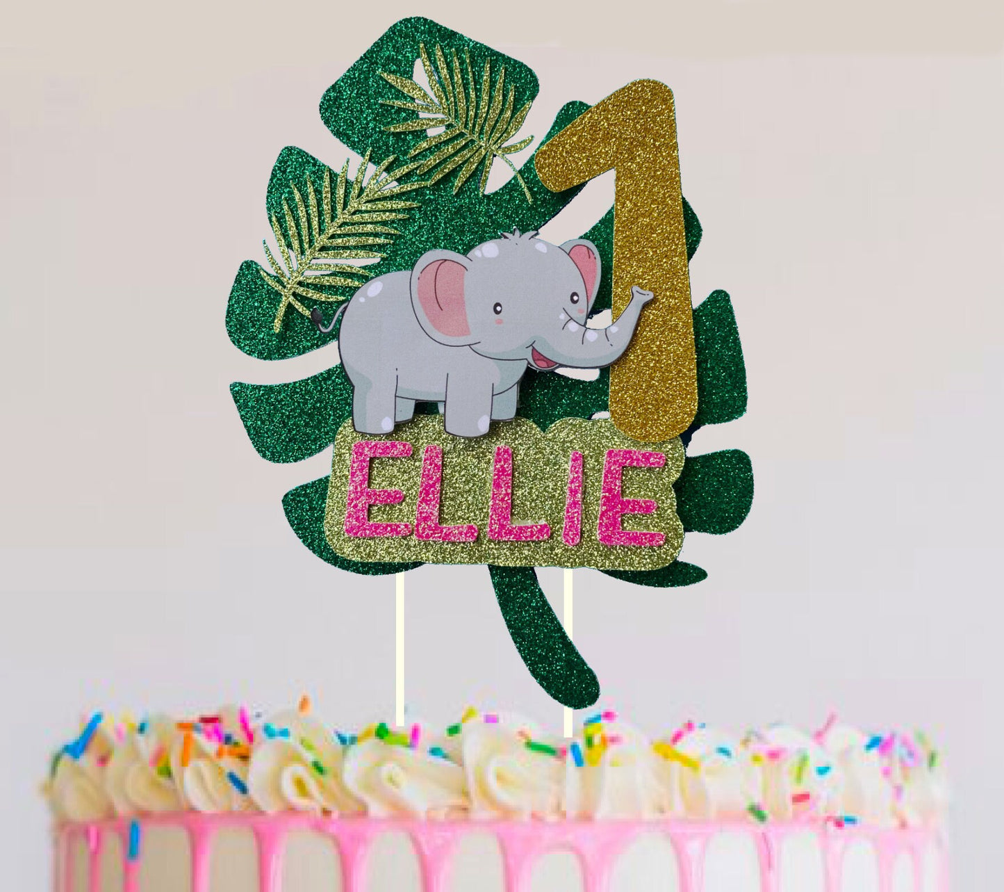 Jungle Safari Animals Glitter Personalised Custom Layered 3D Cake Topper | Any Name and Age | Thick Glitter Card | Kids | Party| Birthday|