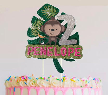 Jungle Safari Animals Glitter Personalised Custom Layered 3D Cake Topper | Any Name and Age | Thick Glitter Card | Kids | Party| Birthday|