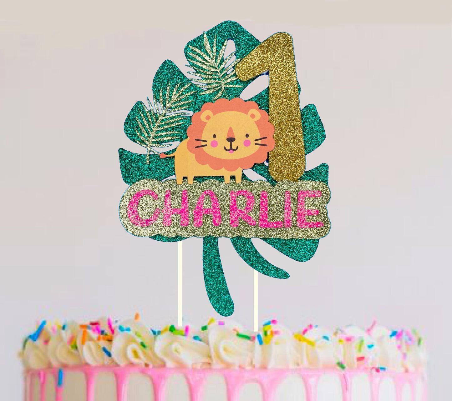 Jungle Safari Animals Glitter Personalised Custom Layered 3D Cake Topper | Any Name and Age | Thick Glitter Card | Kids | Party| Birthday|