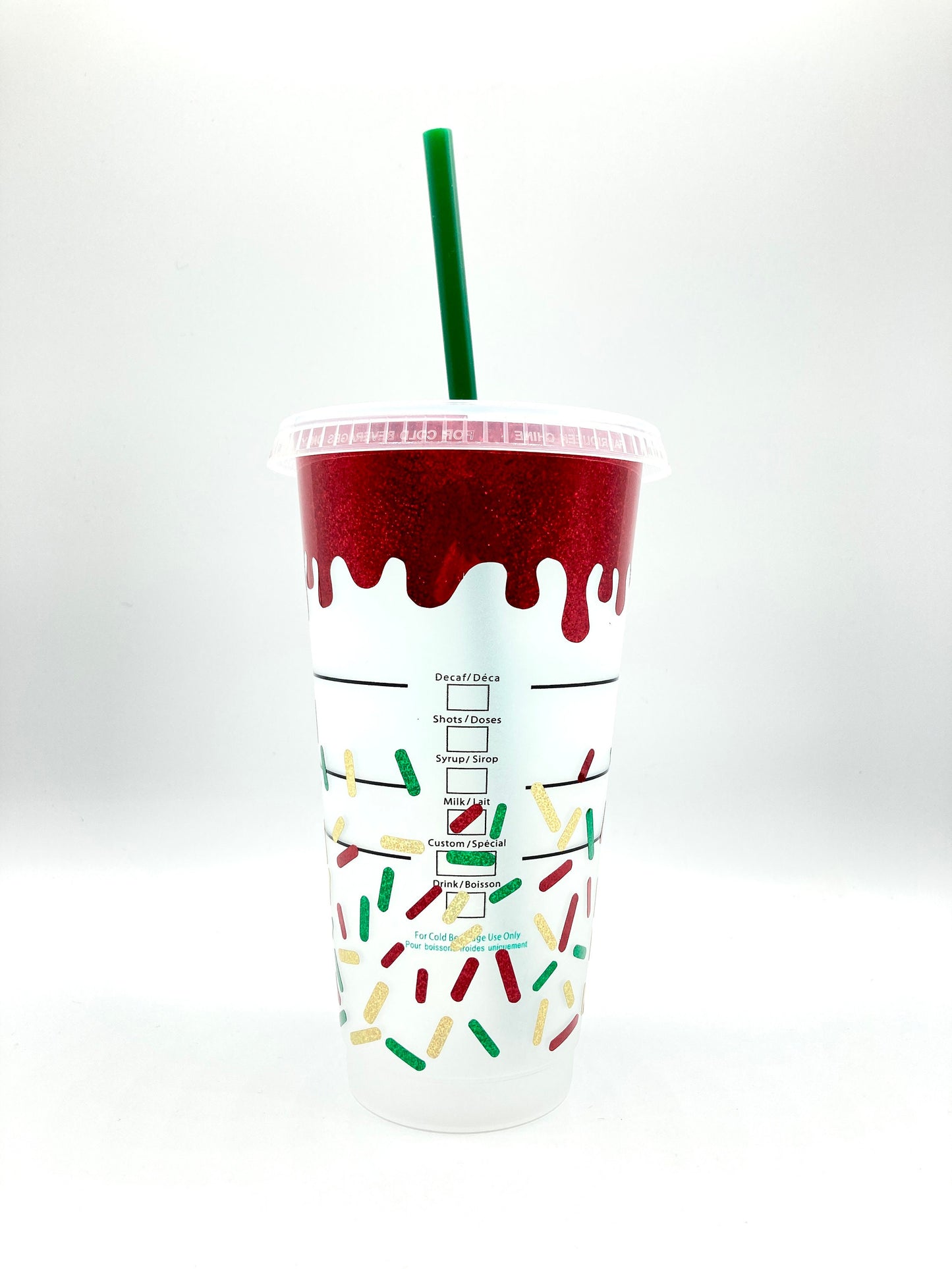 Customised Christmas Festive Donut Sprinkle Drip Red Green Gold Glitter Starbucks INSPIRED Venti 24oz Cold Cup | Tumbler | Christmas Gift