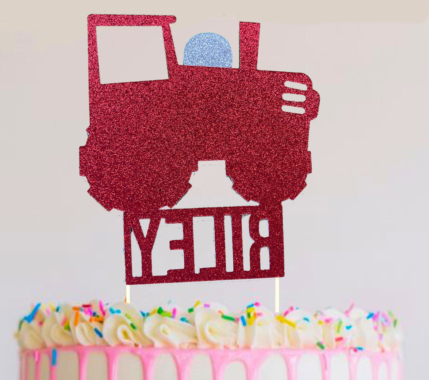 Tractor Farm Vehicle Glitter Personalised Custom Layered 3D Cake Topper | Any Name/Age | Green/ Black/Yellow or Red/Black/Silver