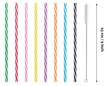 Striped 9 inch Reusable Replacement Hard Plastic Straw for Drinks Jars, Tumblers, Starbucks Inspired Cold Cups | BPA Free |