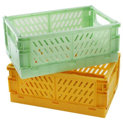 Green and Yellow Foldable Stackable Storage Crates: Pack of 2 | Home Office | Small Business | Home Decor | Spring |