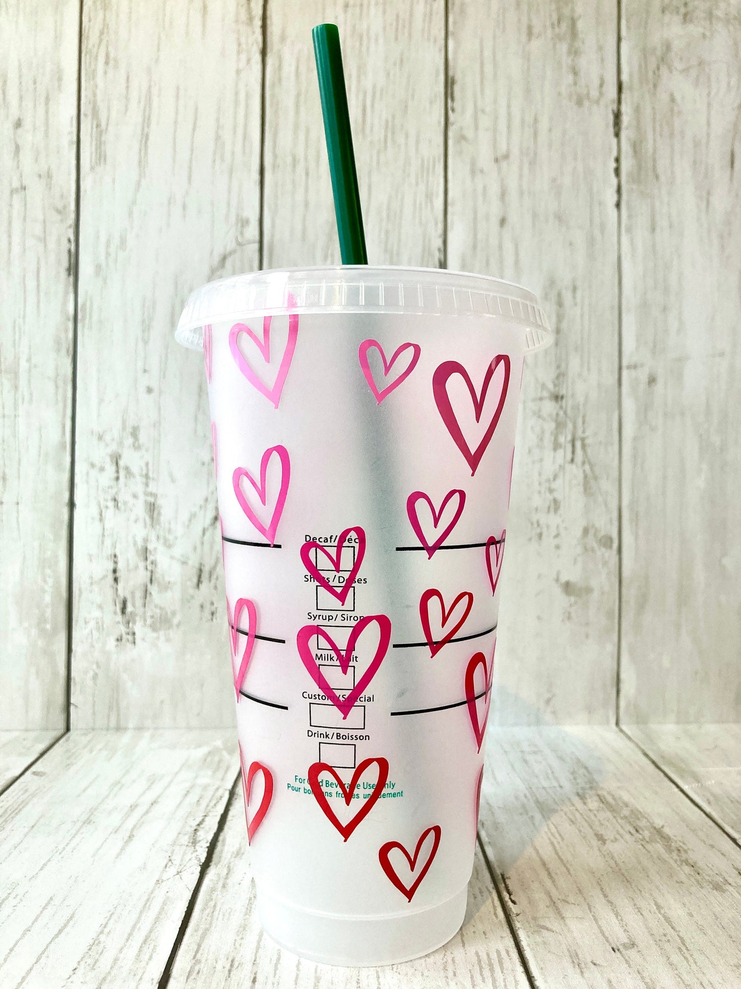 Personalised Ombre Hearts Pink to Red Starbucks INSPIRED Venti 24oz Custom Cold Cup | Hand Drawn | Love | Gift | Customised |