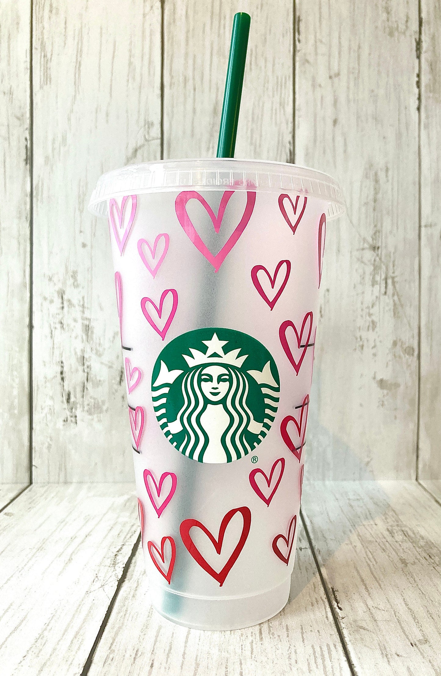 Personalised Ombre Hearts Pink to Red Starbucks INSPIRED Venti 24oz Custom Cold Cup | Hand Drawn | Love | Gift | Customised |