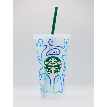 Custom Starbucks INSPIRED Venti Cold Cup | Simple Minimal Ghosts | 54 colours |  Holographic | Glitter | Metallic |Spooky | Emo | Goth |