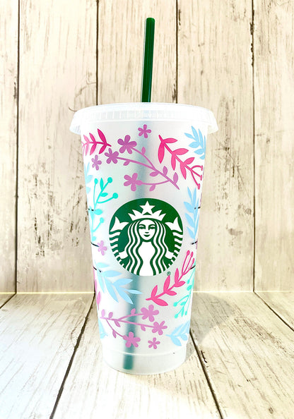 Custom Starbucks INSPIRED Venti Cold Cup | Matte Pastel Florals| Spring | Summer | Cute | Girly | Friend Gift |