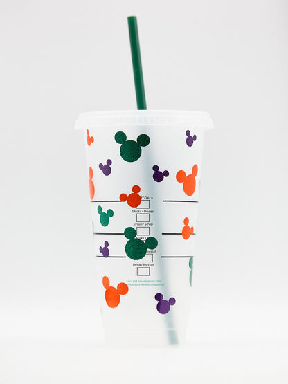 Customised Mickey Minnie Mouse Disney Starbucks INSPIRED Venti 24oz Cold Cup | Layered Purple/Green/Orange Glitter/Sparkle | Minnie Bow