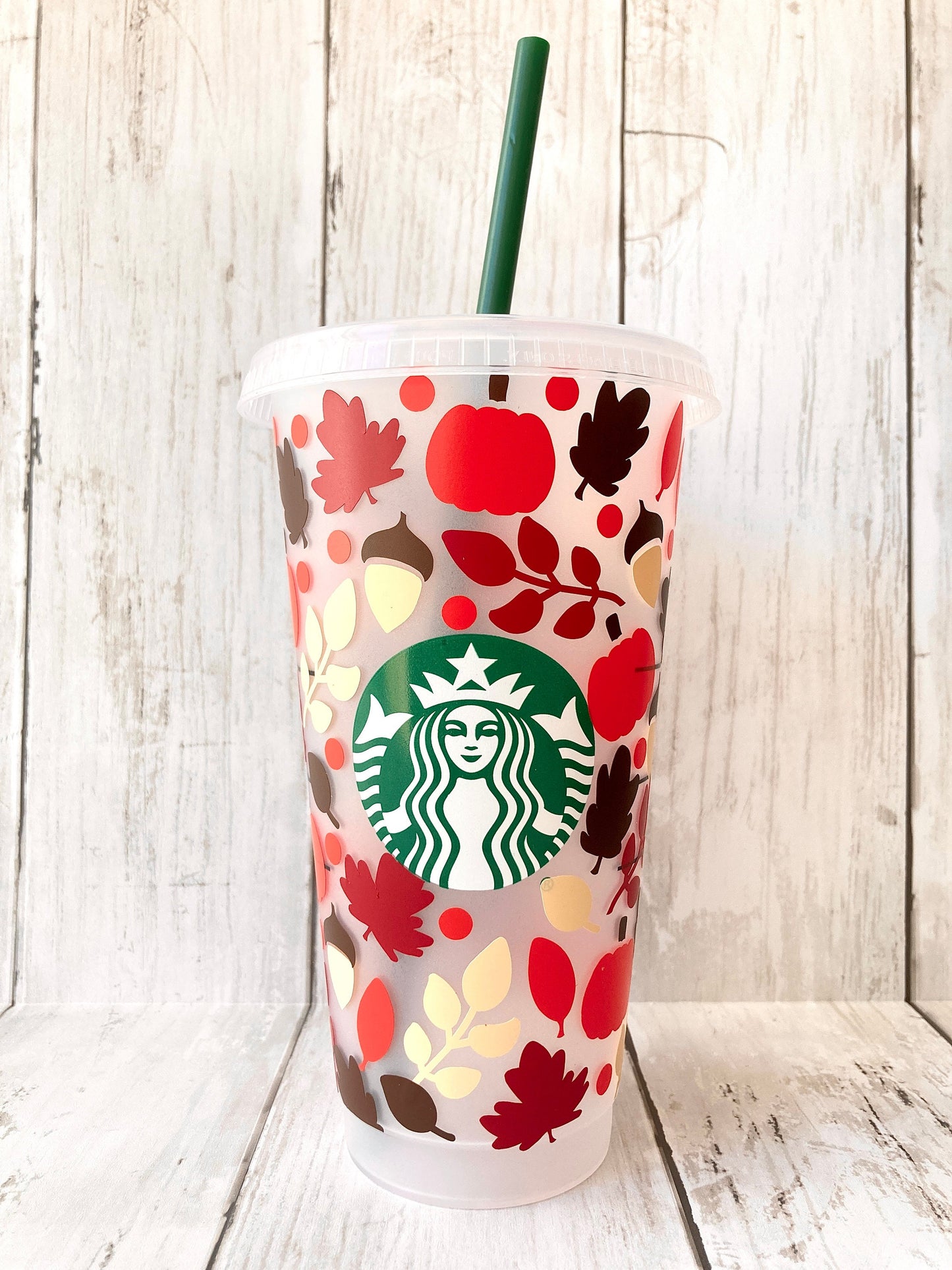 Custom Starbucks INSPIRED Venti Cold Cup | Matte Autumn Fall Florals Leaves | Pumpkin Spice Latte | Acorns | Cute | Girly | Friend Gift |