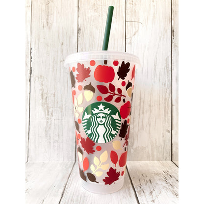 Custom Starbucks INSPIRED Venti Cold Cup | Matte Autumn Fall Florals Leaves | Pumpkin Spice Latte | Acorns | Cute | Girly | Friend Gift |