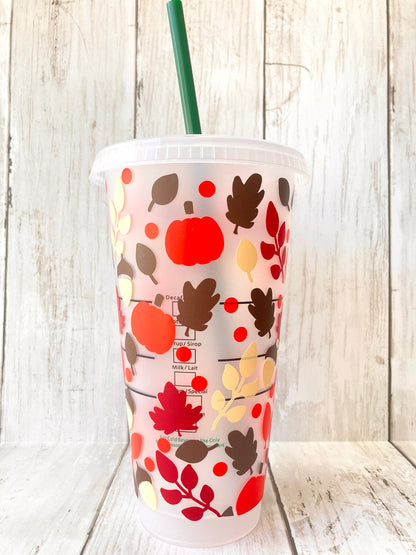 Custom Starbucks INSPIRED Venti Cold Cup | Matte Autumn Fall Florals Leaves | Pumpkin Spice Latte | Acorns | Cute | Girly | Friend Gift |