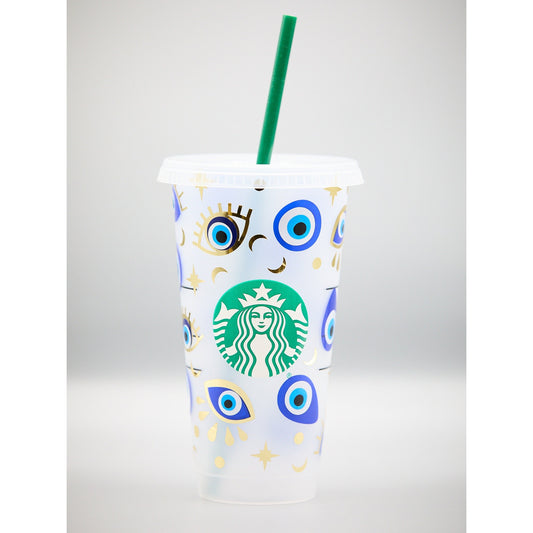 Customised Turkish Blue Evil Eye Starbucks INSPIRED Venti 24oz Cold Cup | Layered Blue/White/Black and Metallic Gold Vinyl | Gift |