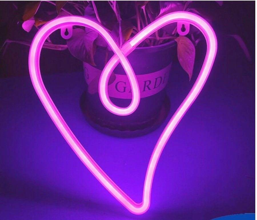 LED Neon Night Light | USB or Battery Powered | Pink Heart | Wall Hanging Light | Home Decor | Girly | Gift |