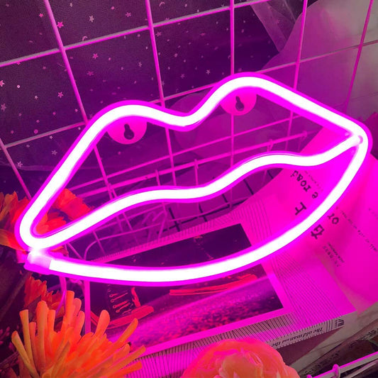 LED Neon Night Light | USB or Battery Powered | Pink Lips | Wall Hanging Light | Home Decor | Girly | Gift |