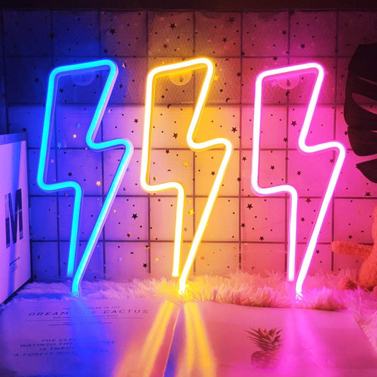 LED Neon Night Light | USB or Battery Powered | Lightning Bolt | Rainbow | Shooting Star | Wall Hanging Light | Home Decor | Girly | Gift |