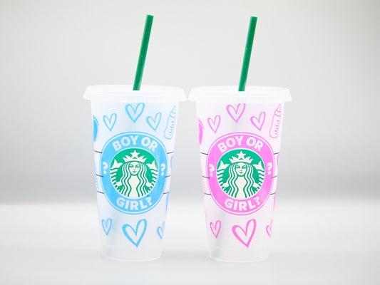 Gender Reveal Colour Change Starbucks INSPIRED Venti 24oz Cold Cup | Baby Boy | Baby Girl | Baby Gift | Newborn Gift |
