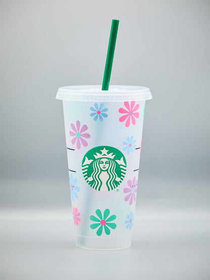 Custom Starbucks INSPIRED Pastel Daisy Print Venti Cold Cup | Gift For Her | Floral | Spring | Summer | Girly | Pretty | Cute |