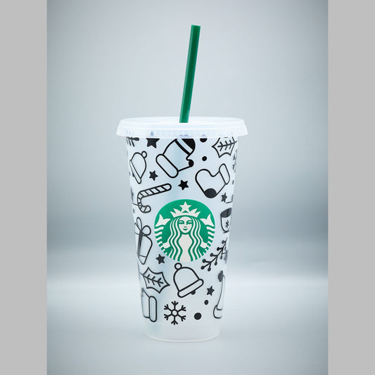 Customised Christmas Candy Canes Snowflakes Bells Baubles Leaves Starbucks INSPIRED Venti 24oz Cold Cup | Christmas Gift | Cute Xmas |