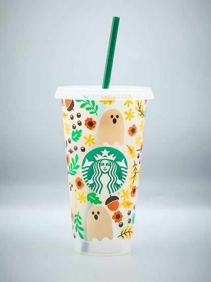 Custom Starbucks INSPIRED Venti Cold Cup | Spooky Autumn Fall Florals | Pumpkin Spice Latte | Ghosts | Skulls | Cute Girly | Friend Gift |